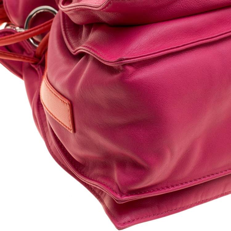 Pre Owned Loewe Pink/Coral Leather Flamenco Shoulder Bag