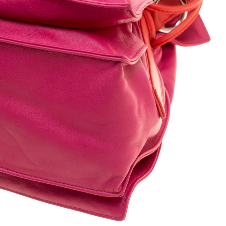 Pre Owned Loewe Pink/Coral Leather Flamenco Shoulder Bag