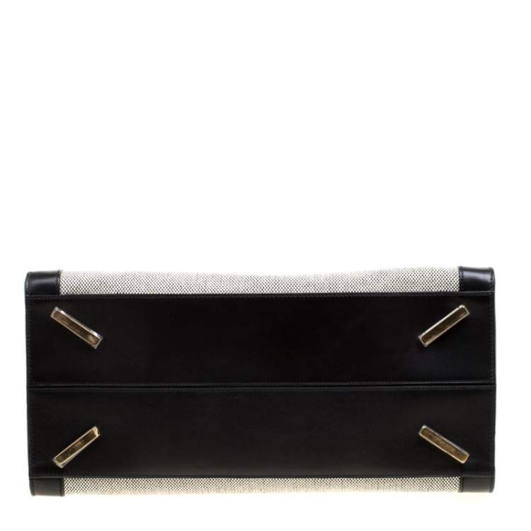 Pre Owned Loewe Black/Monochrome Canvas and Leather Barcelona Top Handle Bag
