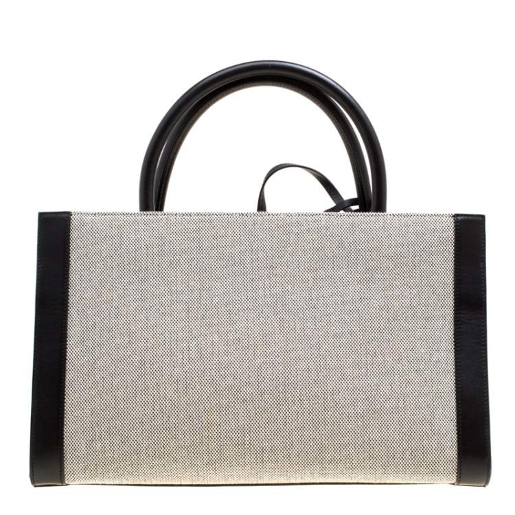 Pre Owned Loewe Black/Monochrome Canvas and Leather Barcelona Top Handle Bag