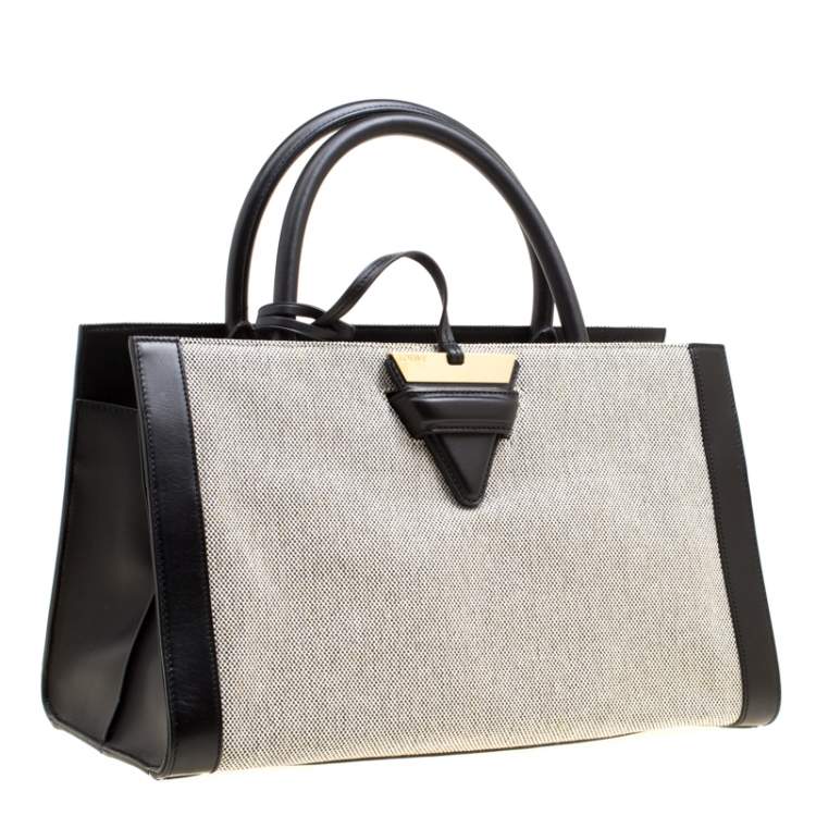 Pre Owned Loewe Black/Monochrome Canvas and Leather Barcelona Top Handle Bag
