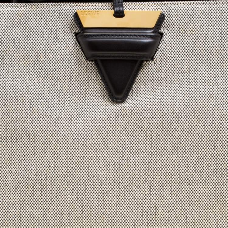 Pre Owned Loewe Black/Monochrome Canvas and Leather Barcelona Top Handle Bag