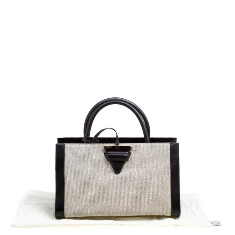 Pre Owned Loewe Black/Monochrome Canvas and Leather Barcelona Top Handle Bag