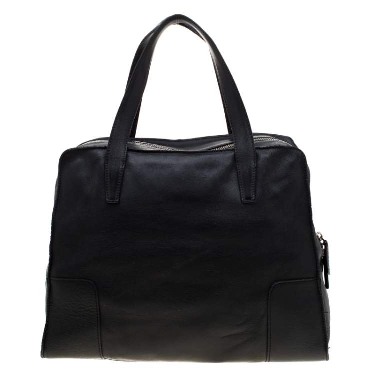 Pre Owned Loewe Black Leather Zipper Tote