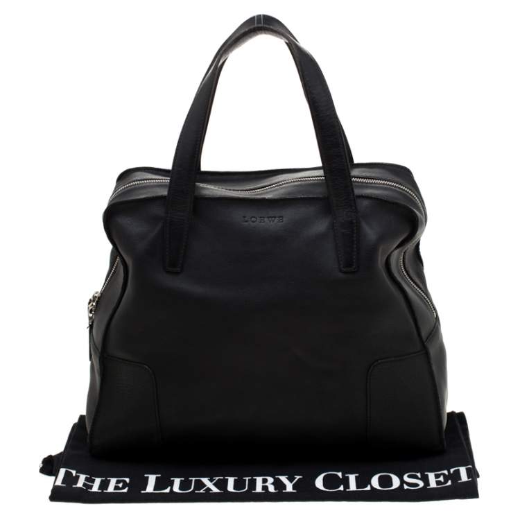 Pre Owned Loewe Black Leather Zipper Tote