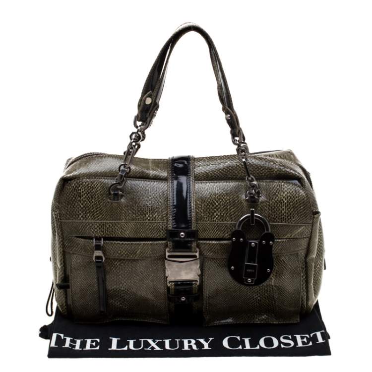 Pre Owned Loewe Python and Leather Big Bear Padlock Satchel 