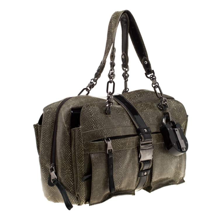 Pre Owned Loewe Python and Leather Big Bear Padlock Satchel 
