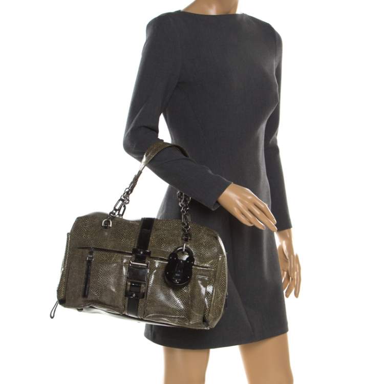 Pre Owned Loewe Python and Leather Big Bear Padlock Satchel 