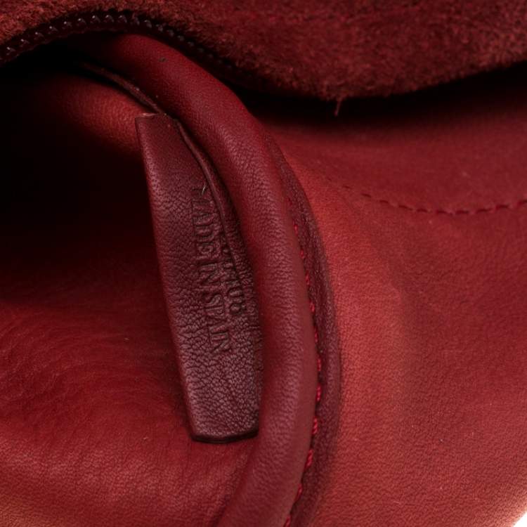Pre Owned Loewe Maroon Suede Amazona 36 Satchel