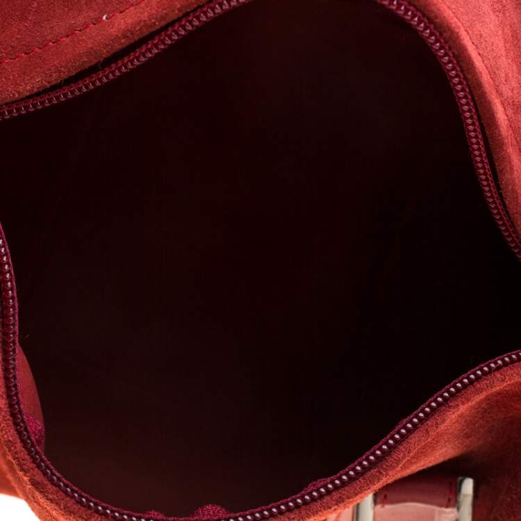 Pre Owned Loewe Maroon Suede Amazona 36 Satchel