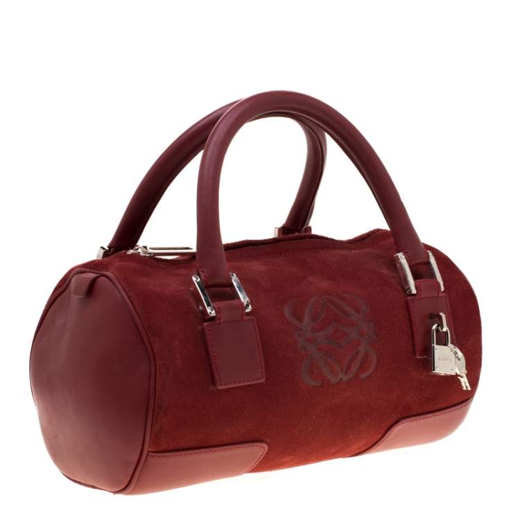 Pre Owned Loewe Maroon Suede Amazona 36 Satchel