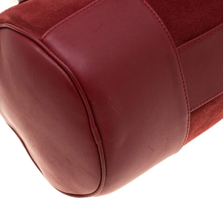 Pre Owned Loewe Maroon Suede Amazona 36 Satchel