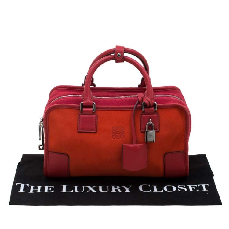 Pre Owned Loewe Orange/Red Suede and Leather Amazona Satchel