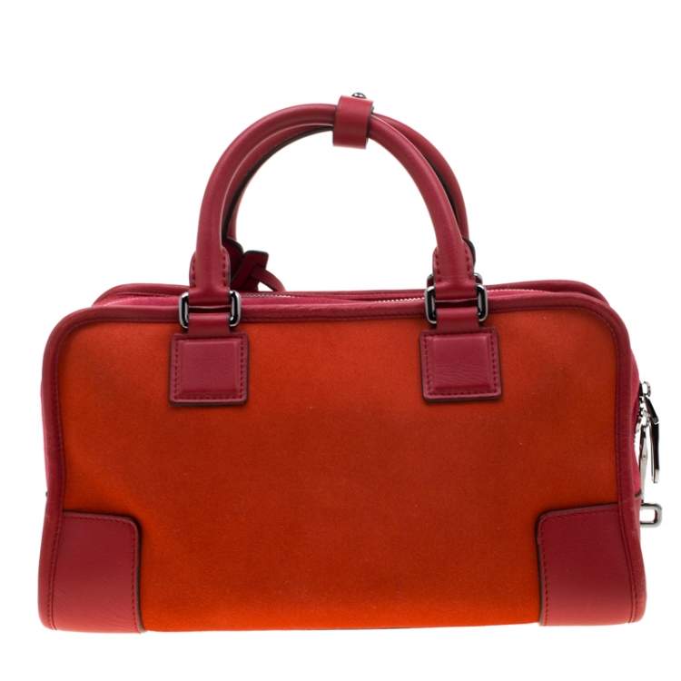 Pre Owned Loewe Orange/Red Suede and Leather Amazona Satchel