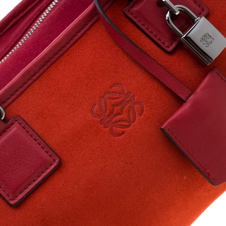 Pre Owned Loewe Orange/Red Suede and Leather Amazona Satchel