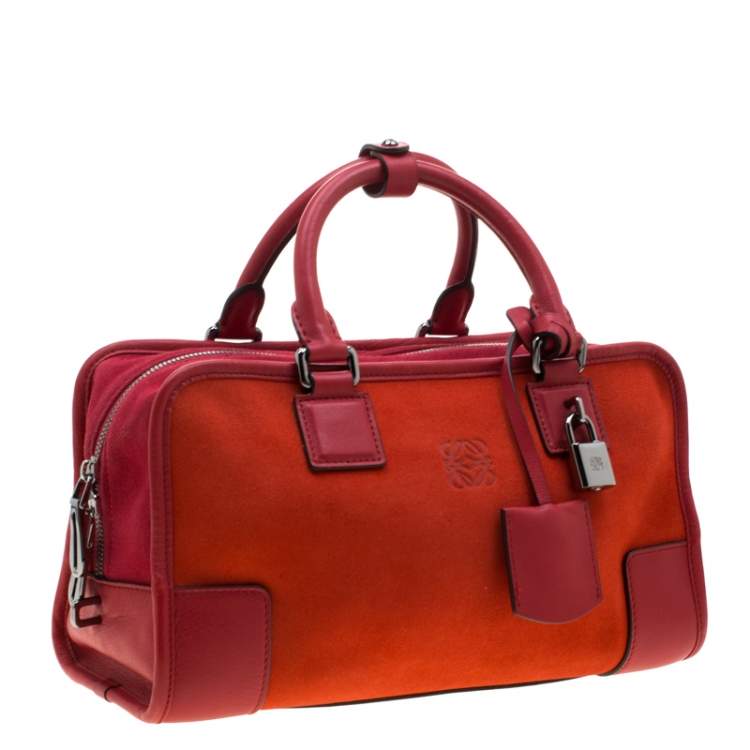 Pre Owned Loewe Orange/Red Suede and Leather Amazona Satchel