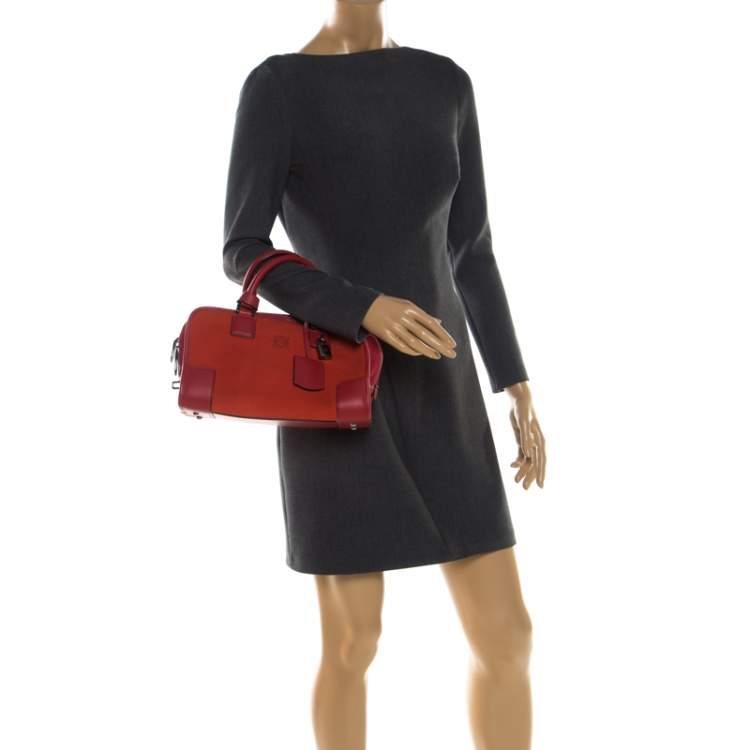Pre Owned Loewe Orange/Red Suede and Leather Amazona Satchel