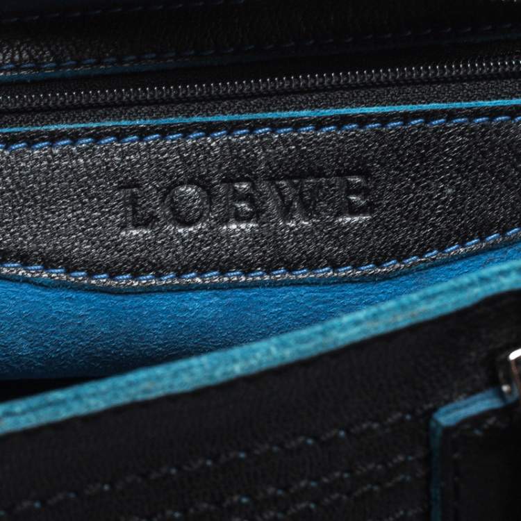 Pre Owned Loewe Black/Blue Leather Amazona Satchel 