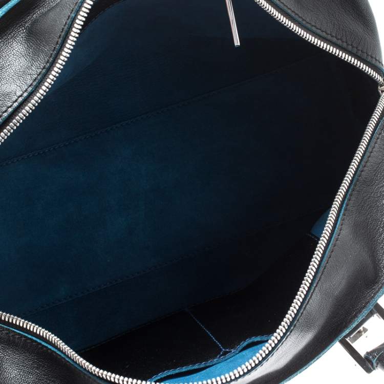 Pre Owned Loewe Black/Blue Leather Amazona Satchel 