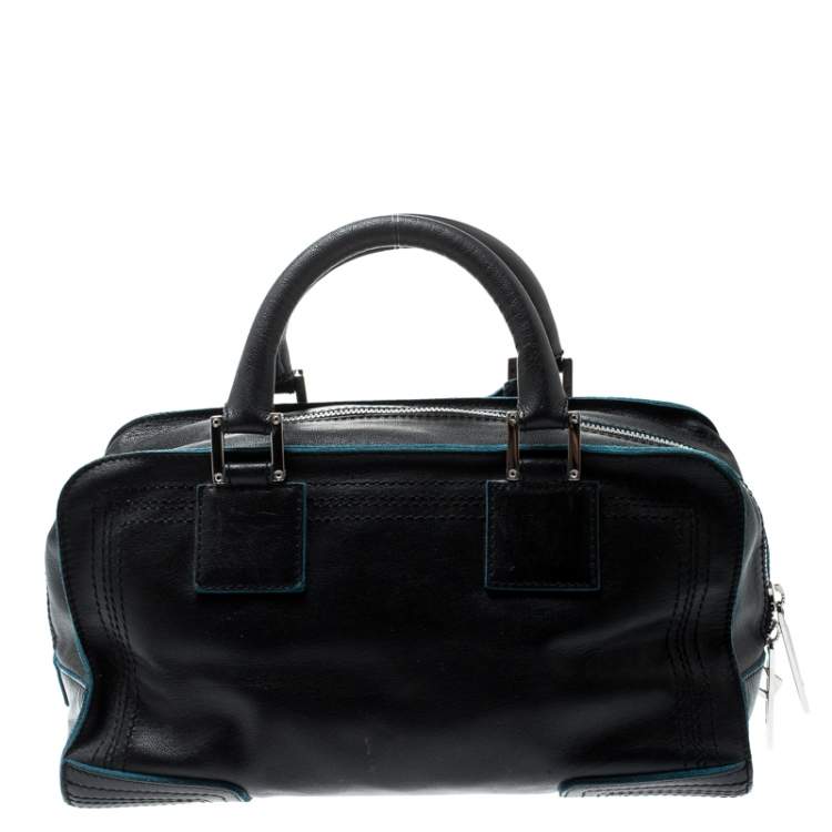 Pre Owned Loewe Black/Blue Leather Amazona Satchel 