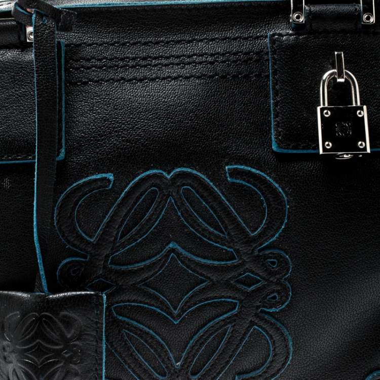 Pre Owned Loewe Black/Blue Leather Amazona Satchel 