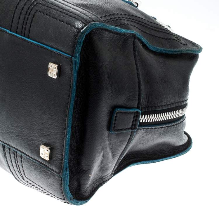 Pre Owned Loewe Black/Blue Leather Amazona Satchel 