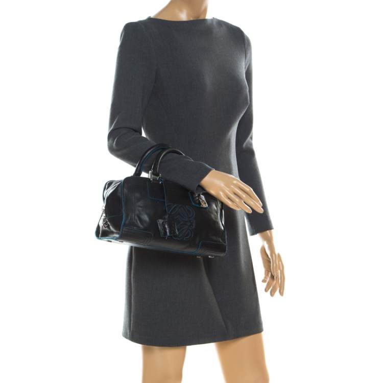 Pre Owned Loewe Black/Blue Leather Amazona Satchel 