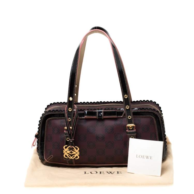 Pre Owned Loewe Purple/Black Momogram PVC and Patent Leather Satchel