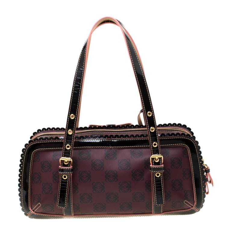 Pre Owned Loewe Purple/Black Momogram PVC and Patent Leather Satchel