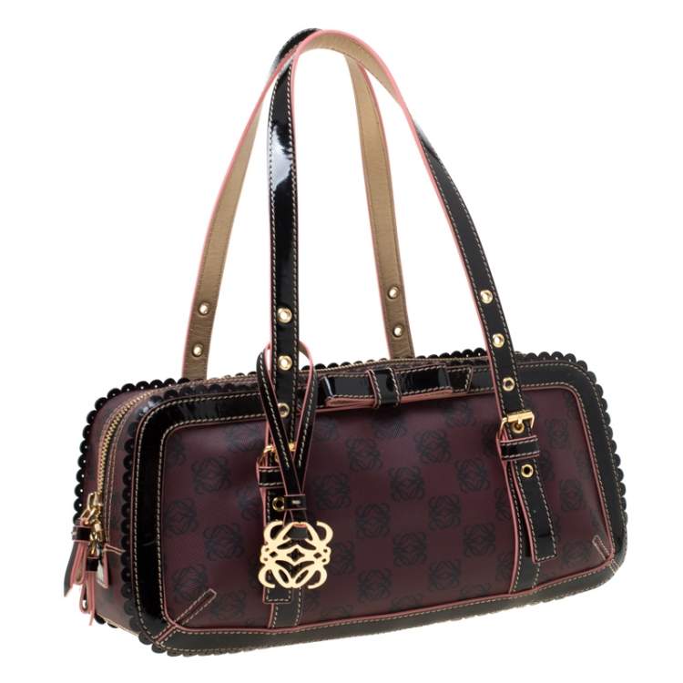 Pre Owned Loewe Purple/Black Momogram PVC and Patent Leather Satchel
