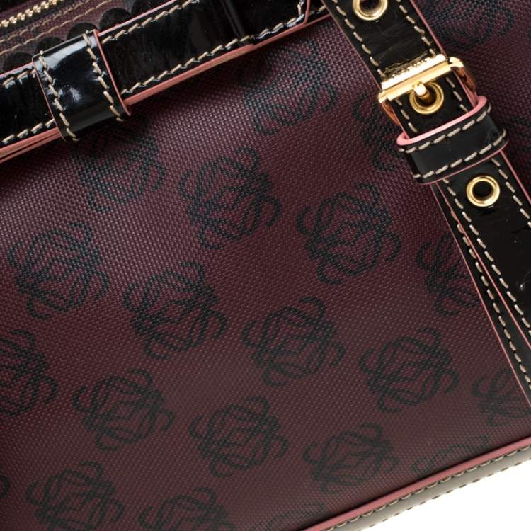 Pre Owned Loewe Purple/Black Momogram PVC and Patent Leather Satchel