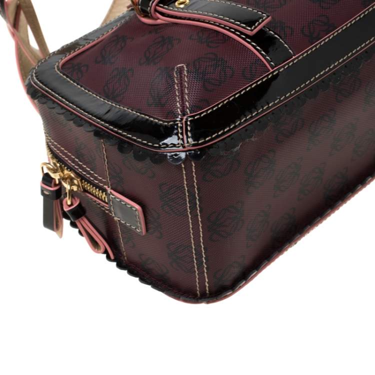 Pre Owned Loewe Purple/Black Momogram PVC and Patent Leather Satchel