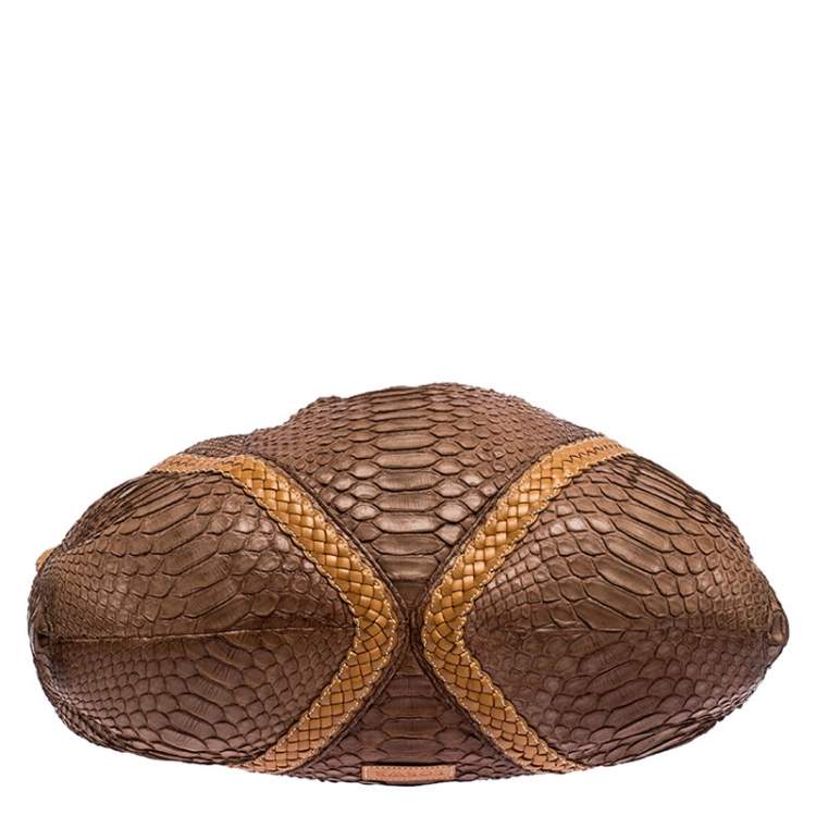 Pre Owned Loewe Brown/Tan Python Leather Drawstring Shoulder Bag