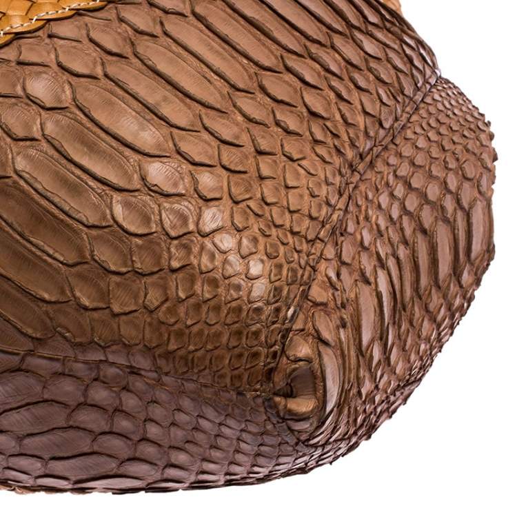 Pre Owned Loewe Brown/Tan Python Leather Drawstring Shoulder Bag
