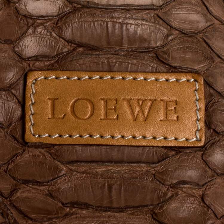 Pre Owned Loewe Brown/Tan Python Leather Drawstring Shoulder Bag