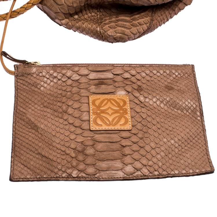 Pre Owned Loewe Brown/Tan Python Leather Drawstring Shoulder Bag