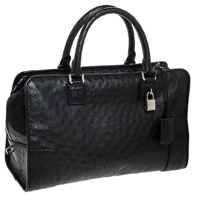 Pre Owned Loewe Black Ostrich Amazona Satchel