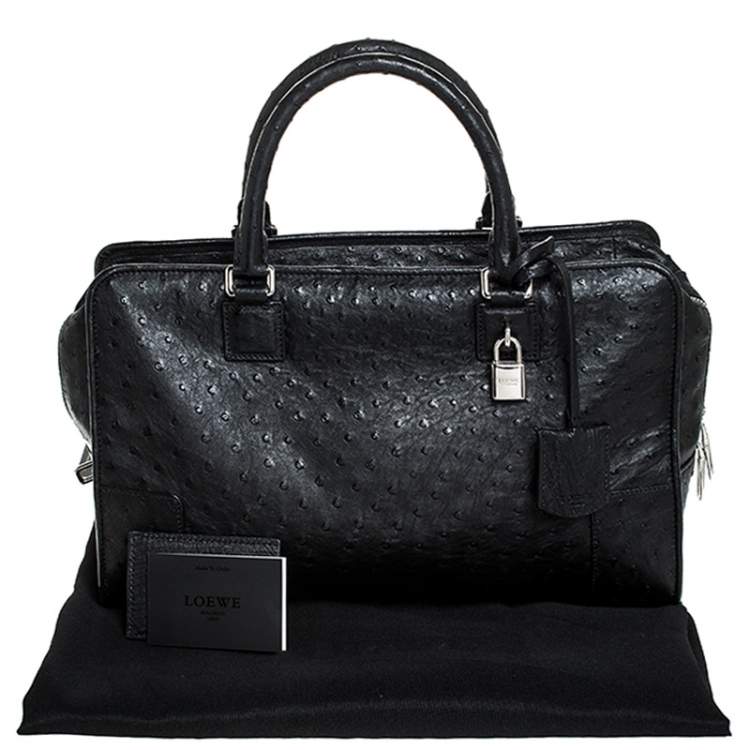 Pre Owned Loewe Black Ostrich Amazona Satchel