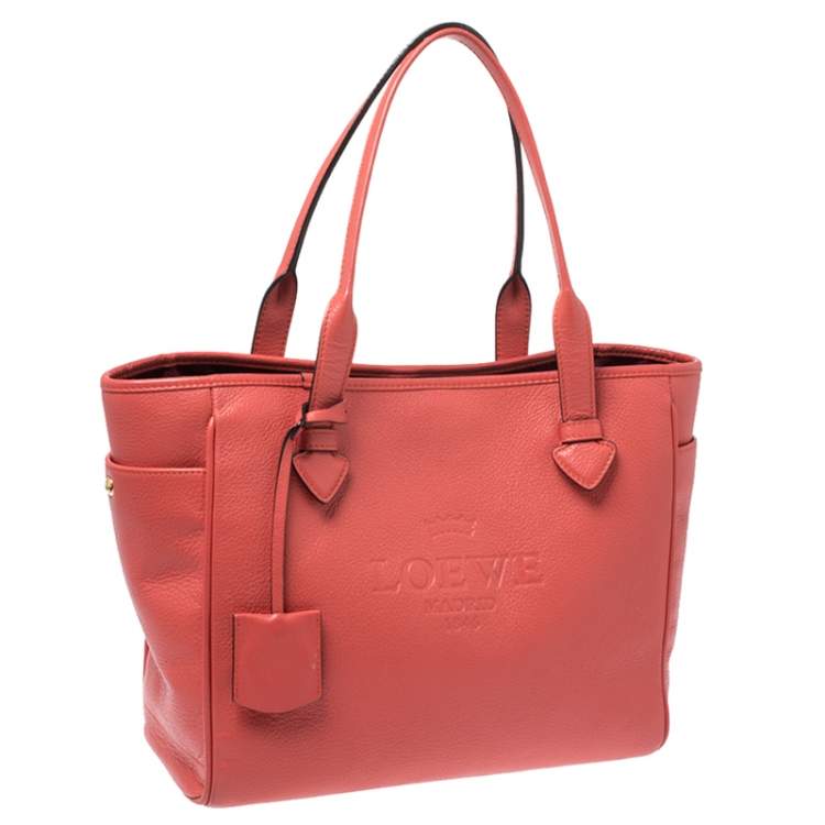 Pre Owned Loewe Coral Orange Leather Heritage Tote