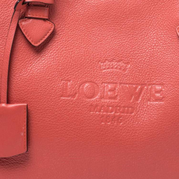 Pre Owned Loewe Coral Orange Leather Heritage Tote