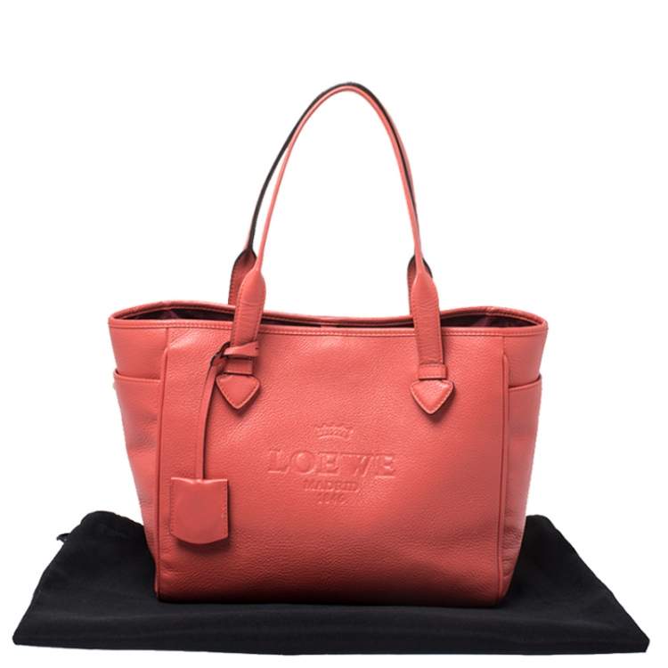 Pre Owned Loewe Coral Orange Leather Heritage Tote