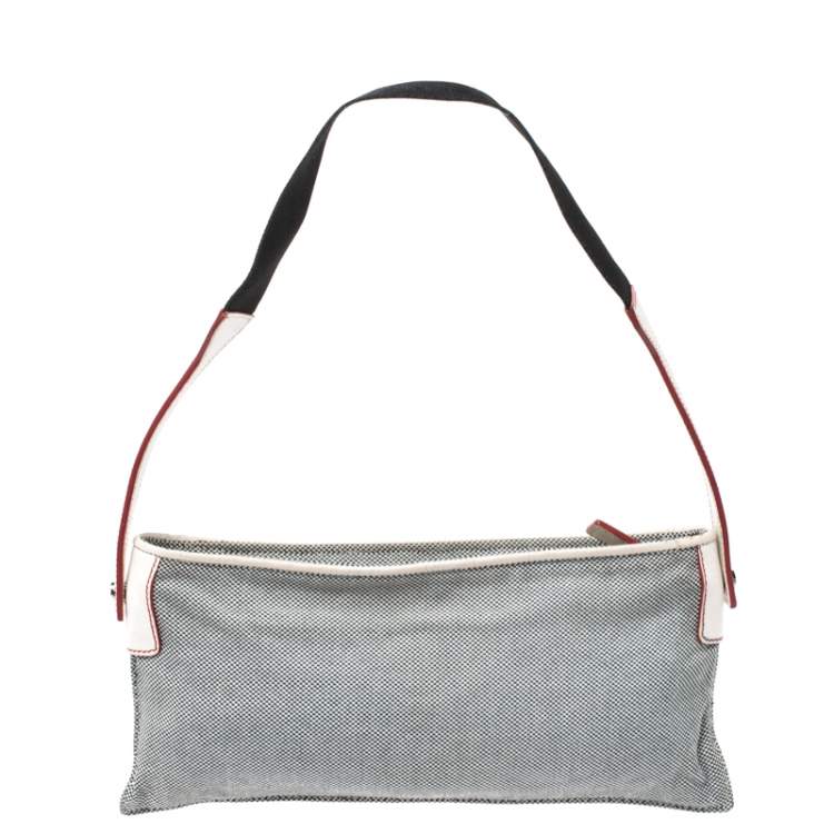 Pre Owned Loewe Grey/White Canvas and Leather Small Shoulder Bag