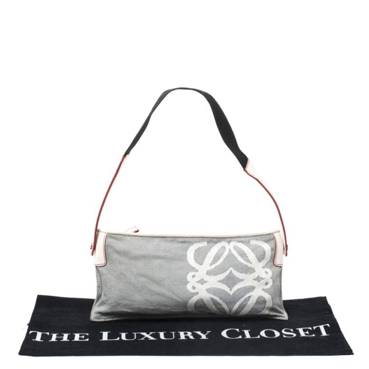 Pre Owned Loewe Grey/White Canvas and Leather Small Shoulder Bag