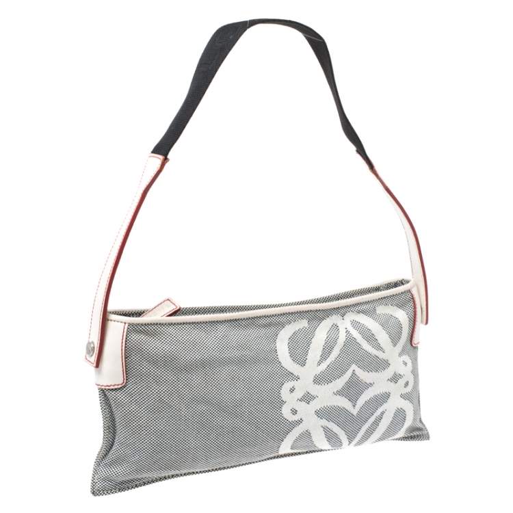 Pre Owned Loewe Grey/White Canvas and Leather Small Shoulder Bag