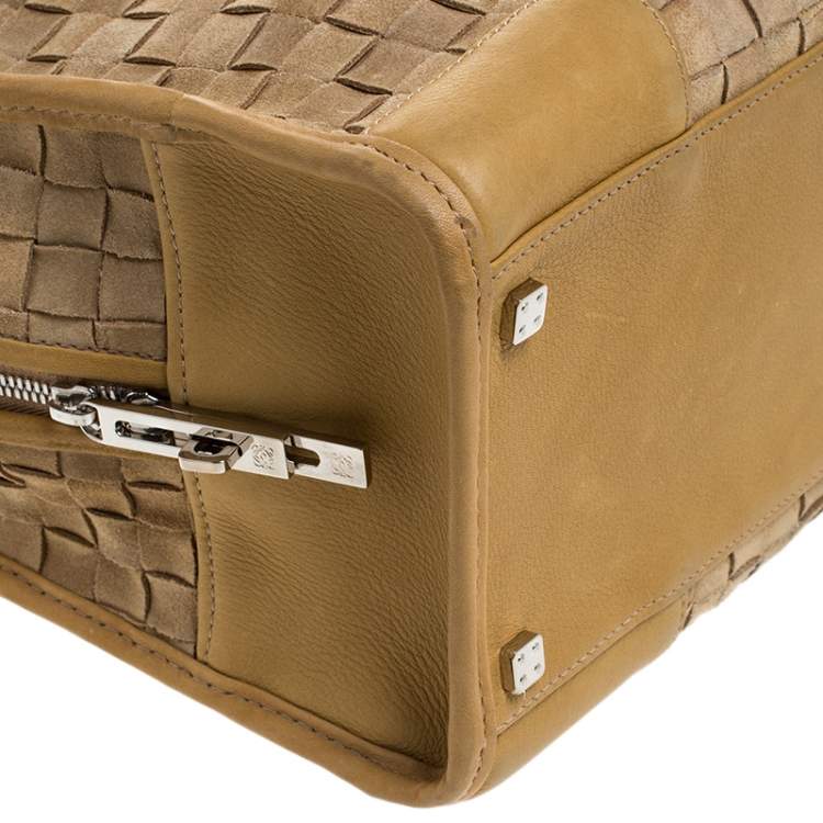 Pre Owned Loewe Light Brown Leather and Suede Woven Amazona 36 Tote