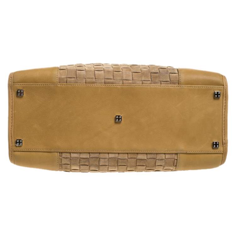 Pre Owned Loewe Light Brown Leather and Suede Woven Amazona 36 Tote