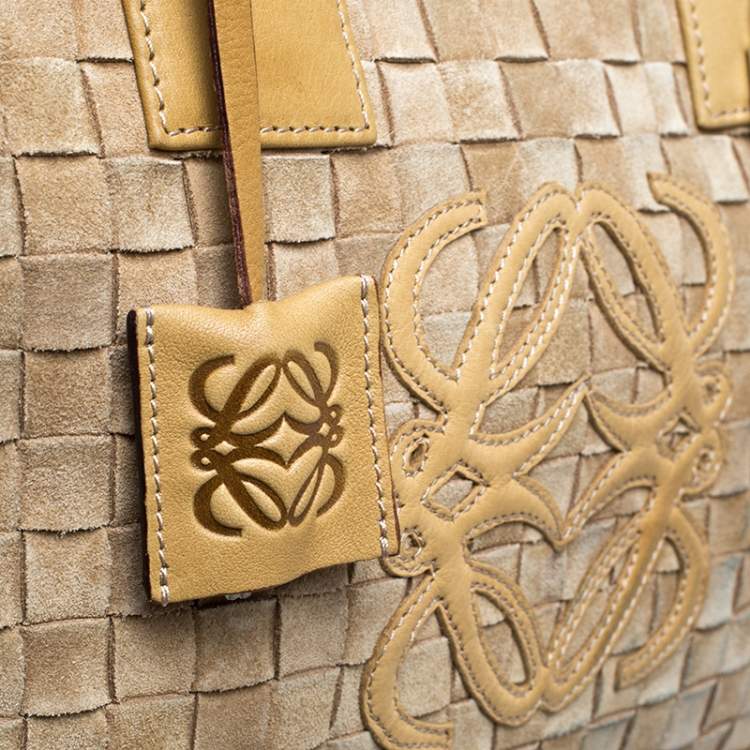 Pre Owned Loewe Light Brown Leather and Suede Woven Amazona 36 Tote