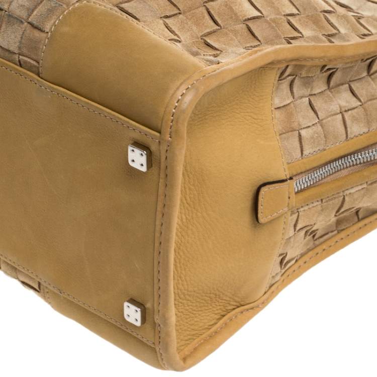 Pre Owned Loewe Light Brown Leather and Suede Woven Amazona 36 Tote