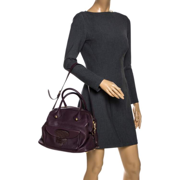 Pre Owned Loewe Purple Leather and Ostrich Front Pocket Satchel