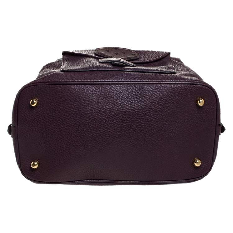 Pre Owned Loewe Purple Leather and Ostrich Front Pocket Satchel